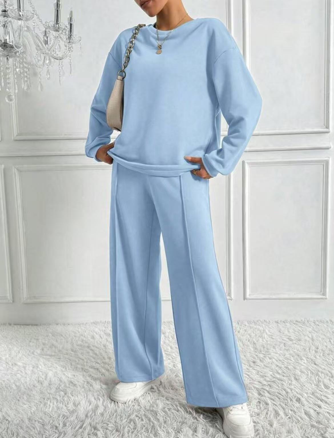 Relaxed Long Sleeve Top and Wide-Leg Pants Set - HIGIANNA&reg;