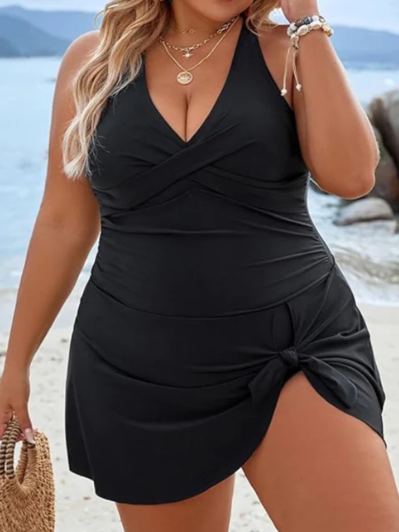 V-neck Halter One-piece Swimsuit - Rose Toy