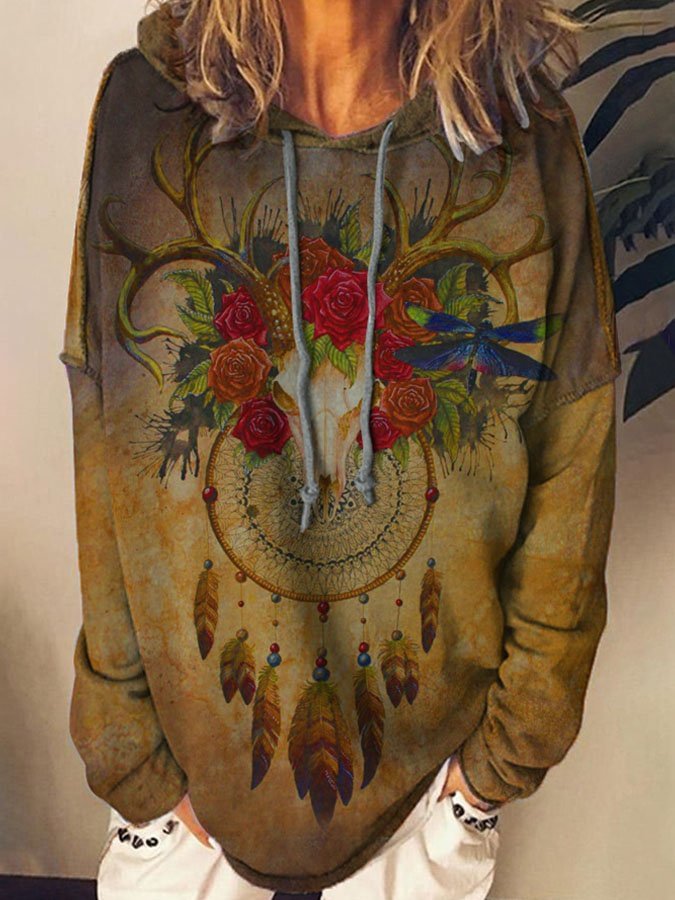 Western Print Long Sleeve Hoodie