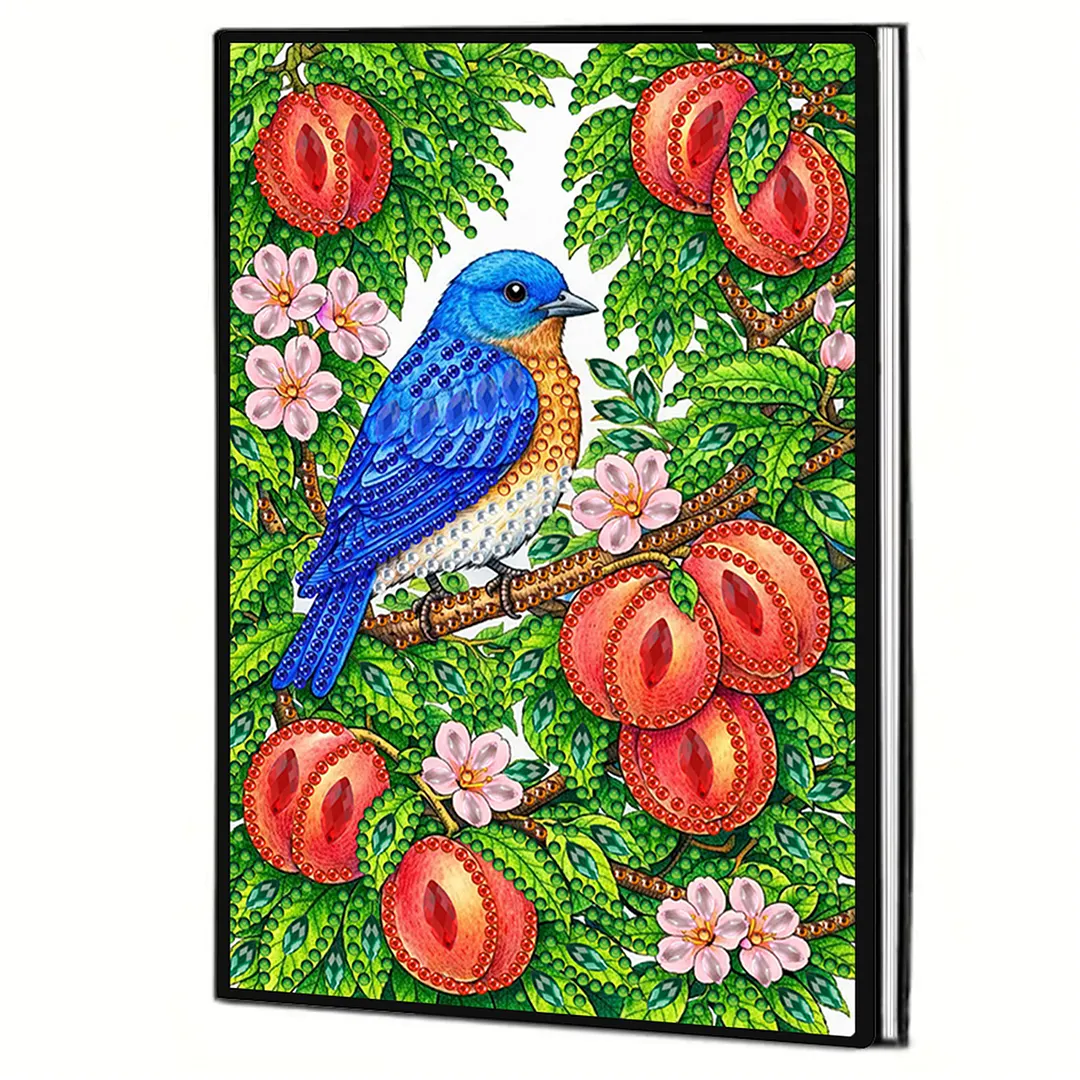 DIY Flower Diamond Painting Journals Notebooks 50 Pages A5 No Lines Special Shaped Diamond Art Kits for Beginners Craft Lovers and Artists (Peaches and Birds)
