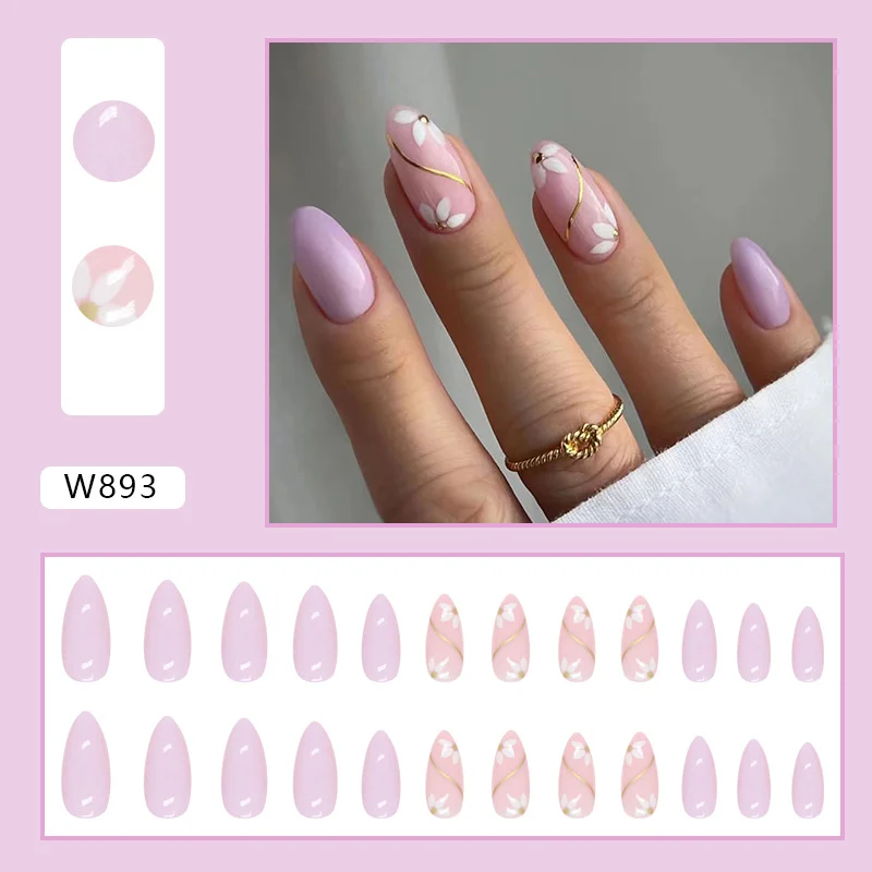 Churchf Churchf Elegant Fresh Taro Purple Pure Color Nail Gold Foil Line Flower Fake Nails Cure Mood Series Wear Armor