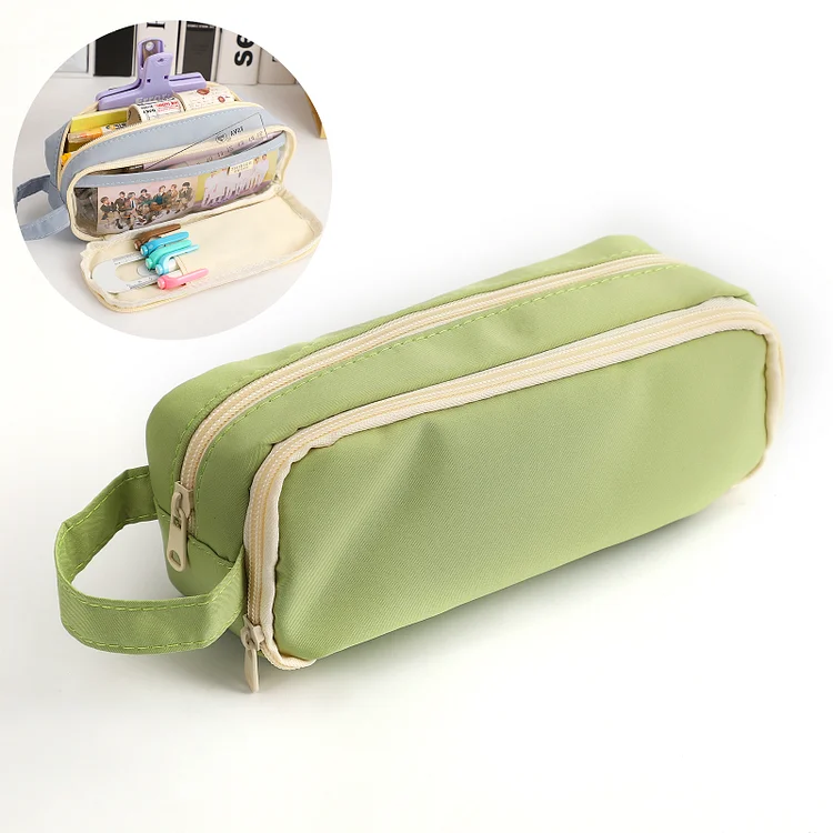 Journalsay Cream Large Capacity Pencil Case Multifunction Portable Zipper Student Stationary Storage Pencil Bag