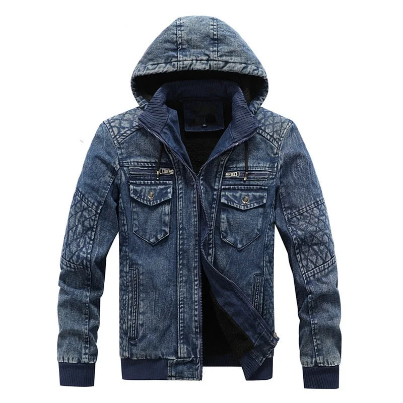 Inongge New Fashion Hooded Denim Jakets Men Autumn Winter Fleece Denim Coats Jean Jackets Men Outwear Casual Men Winter Coat with Nood