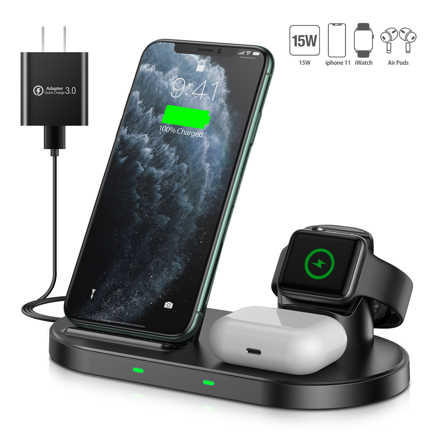 Waitiee Wireless Charger 3 In 1 Stand For Iphone Apple Iwatch Series 654321 Airpods Pro Qi