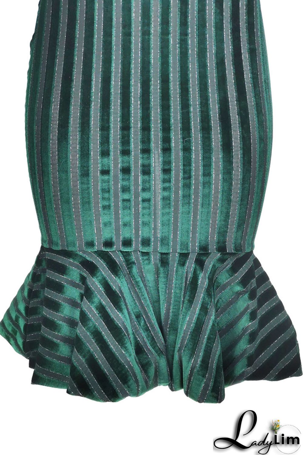 Ink Green Elegant Striped Split Joint V Neck Trumpet Mermaid Dresses