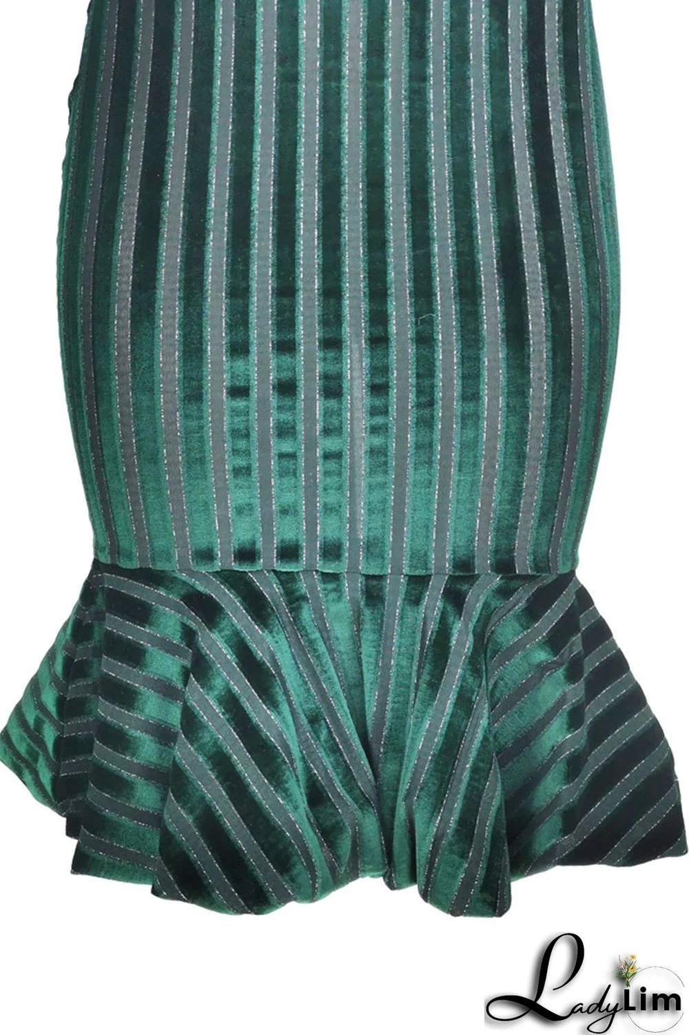 Ink Green Elegant Striped Split Joint V Neck Trumpet Mermaid Dresses