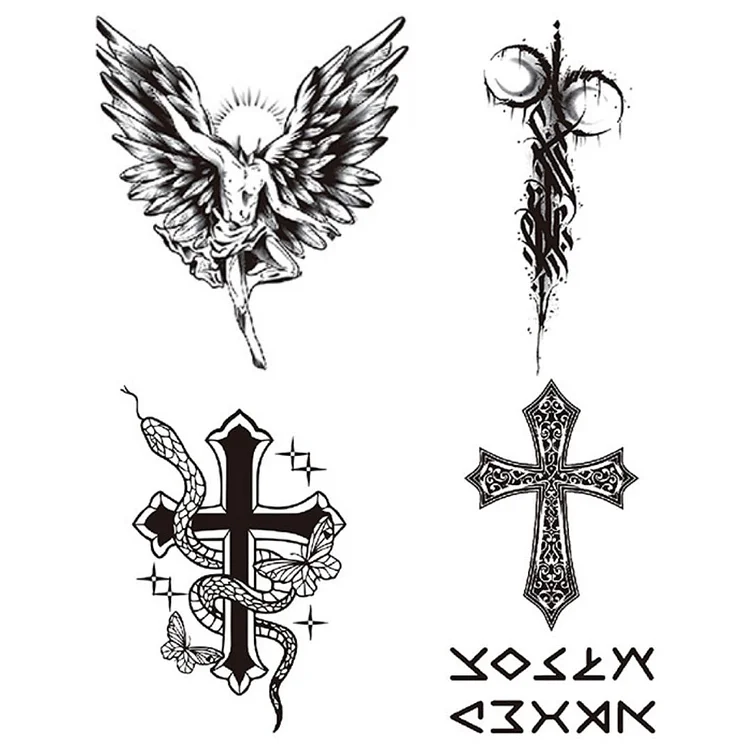 4 Sheet Angel Cross Symbol Half Arm Extra Large Temporary Tattoos