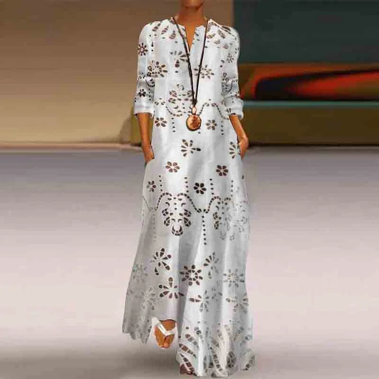 Classy Floral Embroidered Lace Flowy Maxi Dress