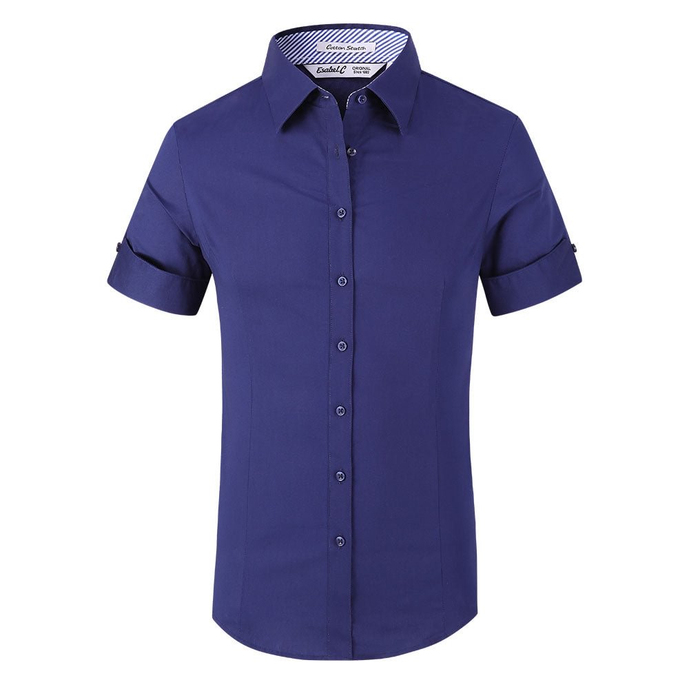 Women's Short Cotton Stretch Work Shirt Navy Alex Vando Fashion