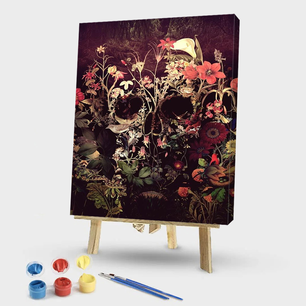 

40*50CM - Paint By Numbers - Abstract Skull Flowers, 501 Original