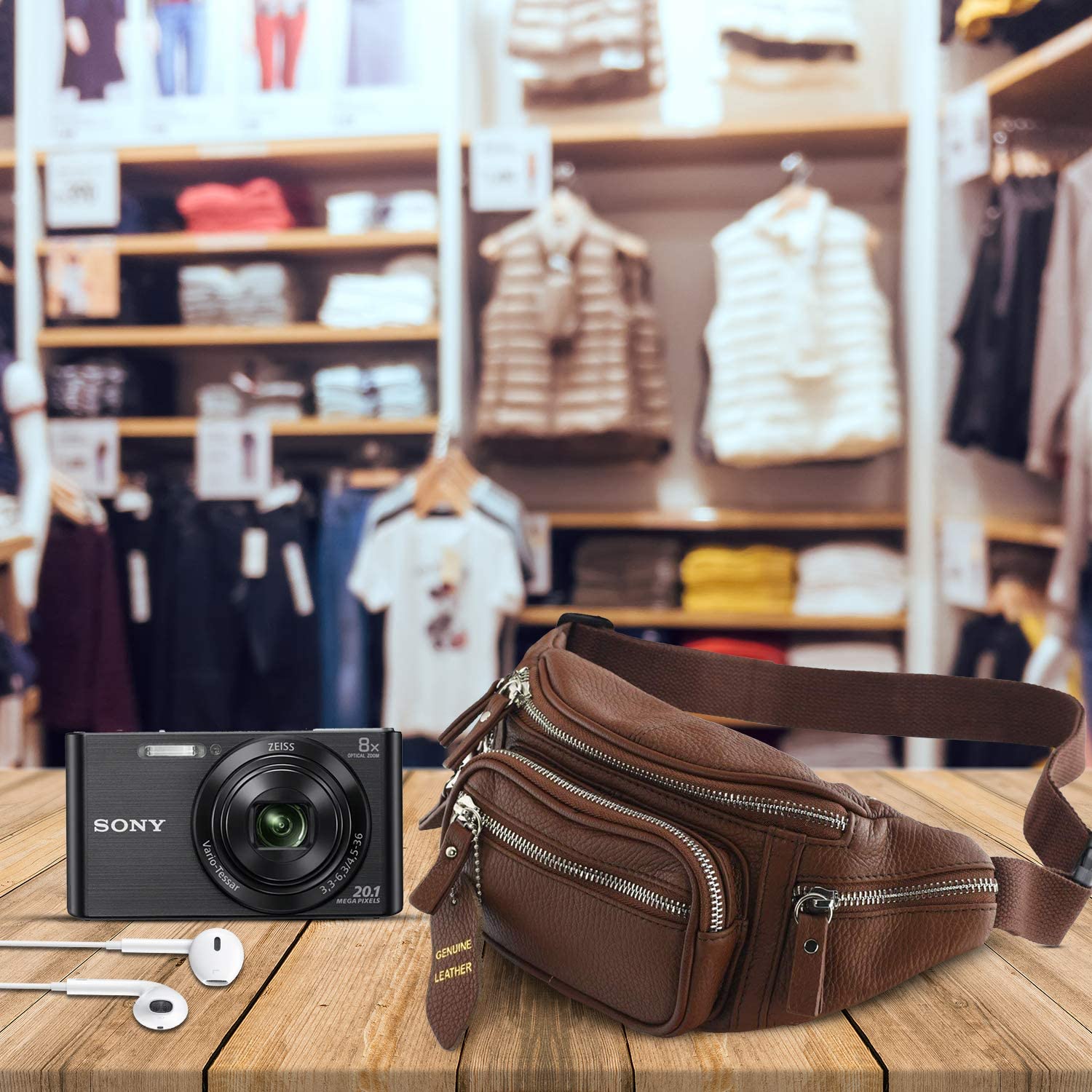 Fanny Pack Waist Bag Multifunction Genuine Leather Hip Bum Bag Travel Pouch for Men and Women- Multiple Pockets & Sturdy Zippers Ideal for Hiking Running And Cycling