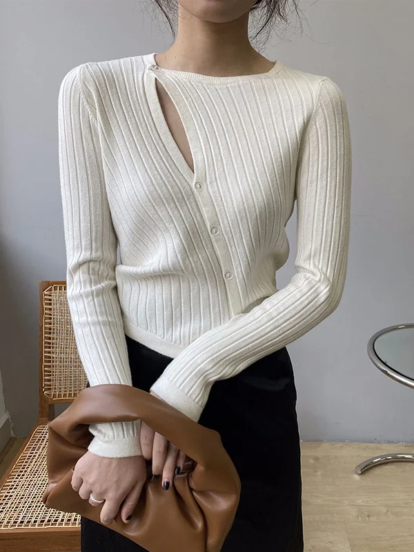 Fashion Asymmetric Pure Color Round-Neck Sweater Top