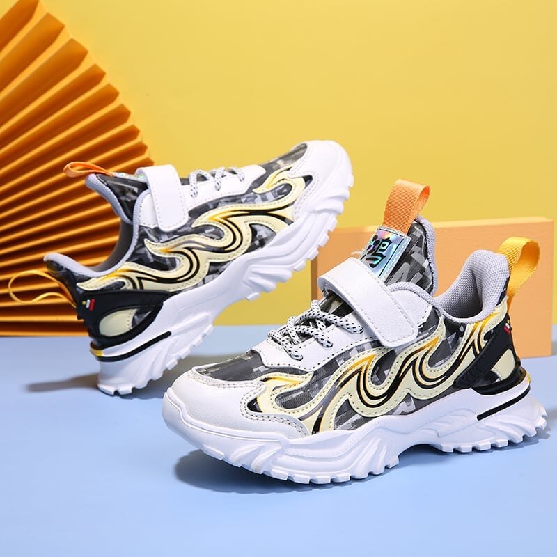 MWY Flame Boys Girls Mecha Cartoons Sneakers Kids Shoes Sports Shoes Leather Waterproof Lightweight Children Casual Walking Shoe