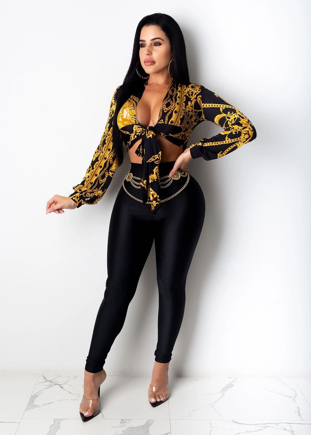 ANJAMANOR 2022 Fall Fashion Two Piece Sets Long Sleeve Crop Top High Waisted Pants Sexy Party Club Outfits D29-DC39