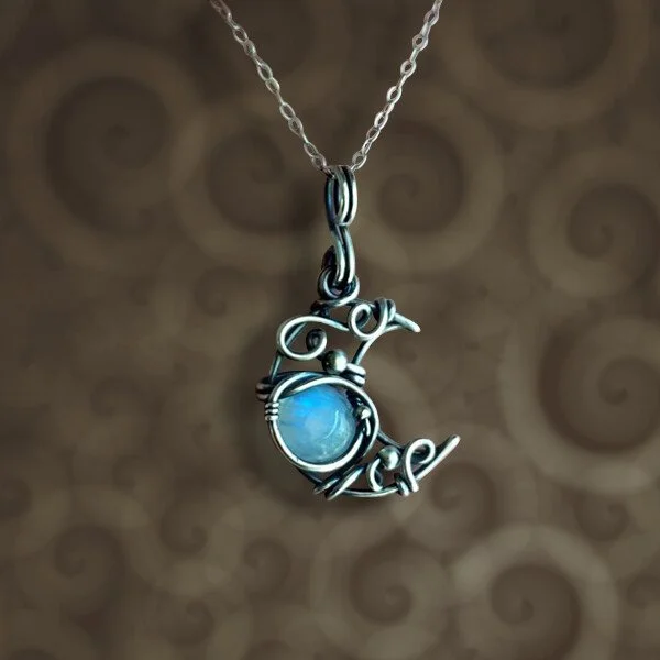 Moonstone Crescent Moon Pendant Necklace