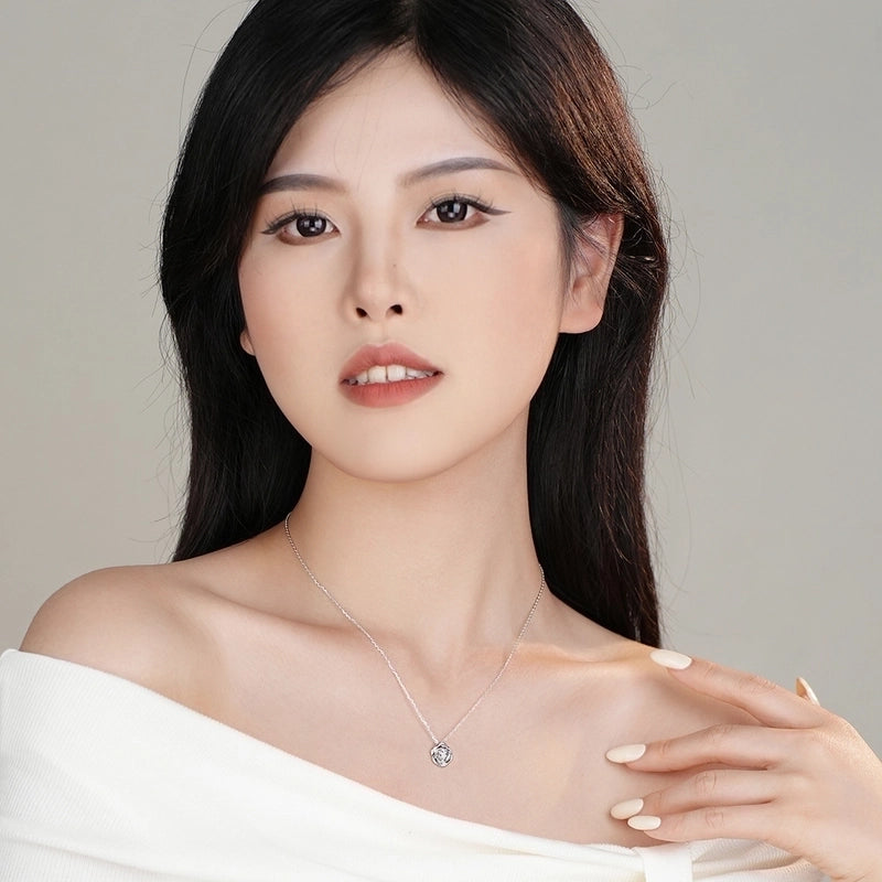 925 Sterling Silver Zircon Plating Rose Pendant Necklace