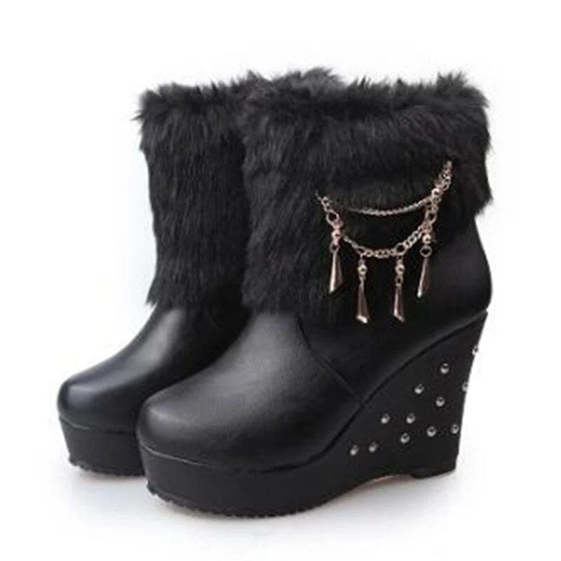 2020 Wedge Women Boots Beaded Winter Women Shoes Platform Warm Fur Shoes Woman Ankle White Snow Boots WBS4015