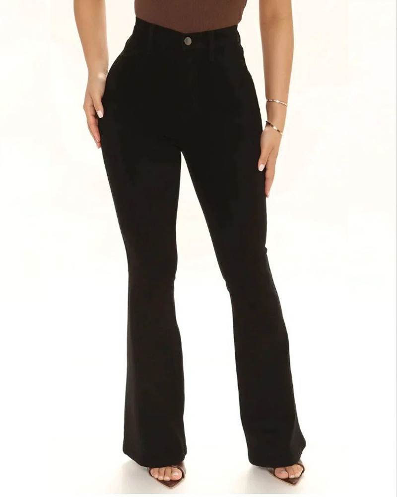 High-Waisted Slim-Fit Stretch Flared Pants
