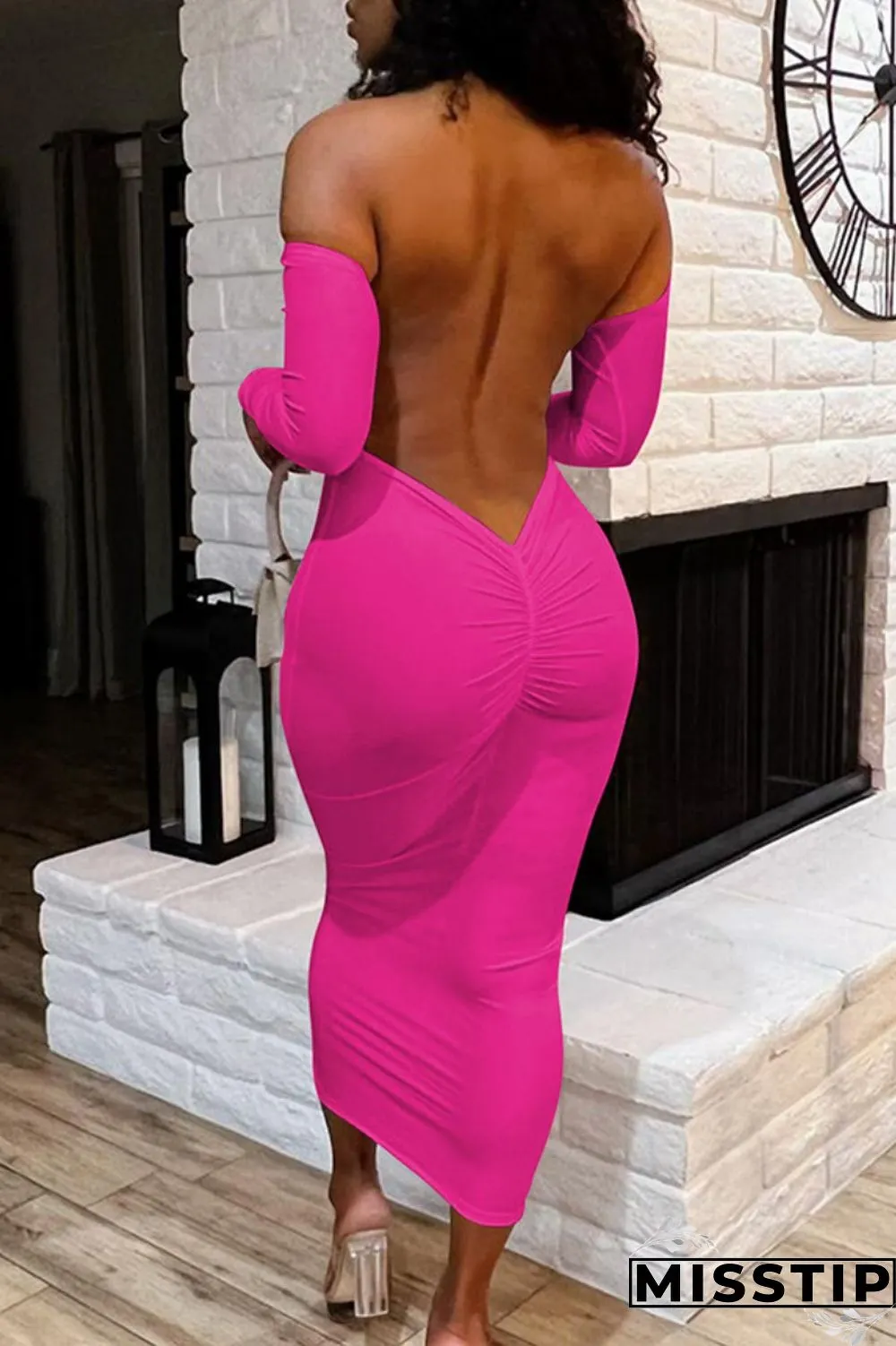 White Casual Solid Basic O Neck Long Sleeve Dresses