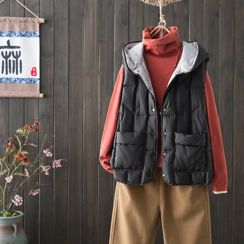 Toloer Autumn And Winter Light Down Vest Women Fashion Short Hooded Down Jacket Clip Show Thin Warm Coat Tide-Outfit Ideas