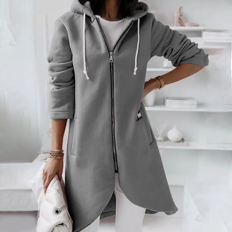 Personalized Street Zipper Hooded Mid-Length Plus Fleece Coat wearshes