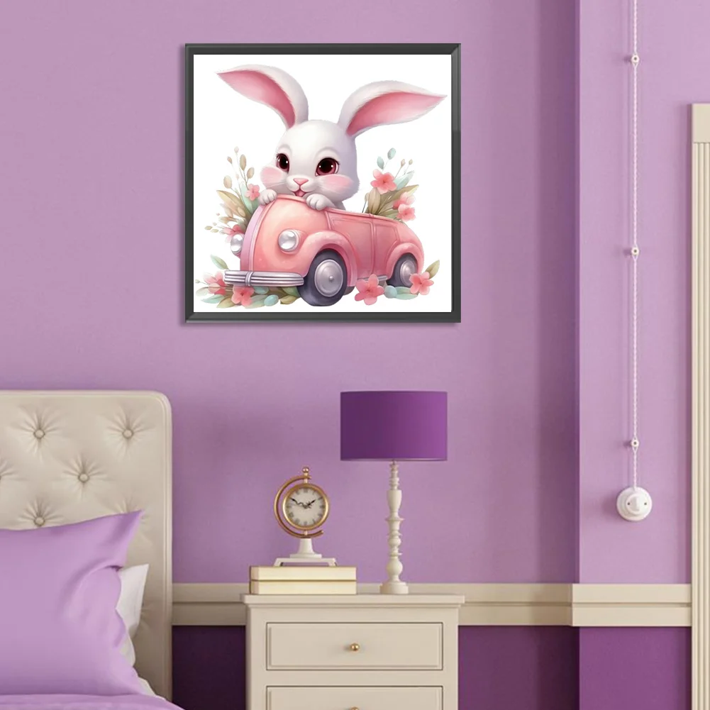 Diamond Painting - Full Round Drill - Pink Car Bunny(Canvas|30*30cm)