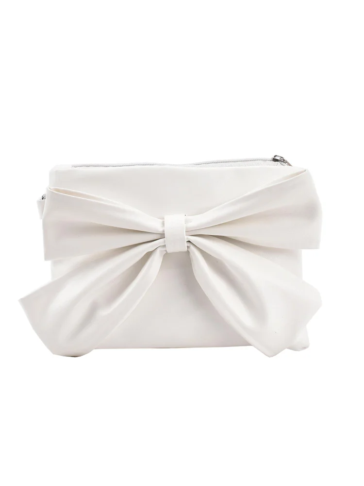 Retro Women PU Bowknot Shoulder Messenger Bag Casual Small Handbag (White)