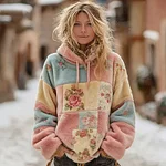 Women's Retro Bohemian Floral Pattern Plush Hoodie - Image 2