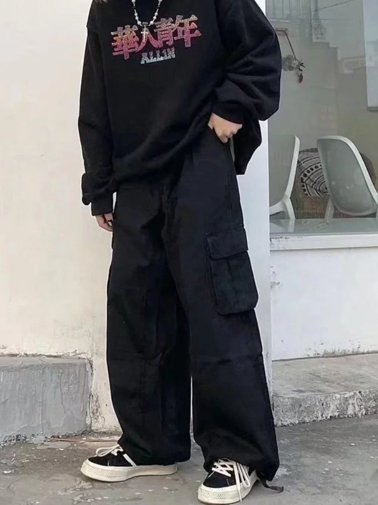Inongge Baggy Black Cargo Pants for Men Khaki Cargo Trousers Male Vintage Loose Casual Autumn Japanese Streetwear Hip Hop Retro