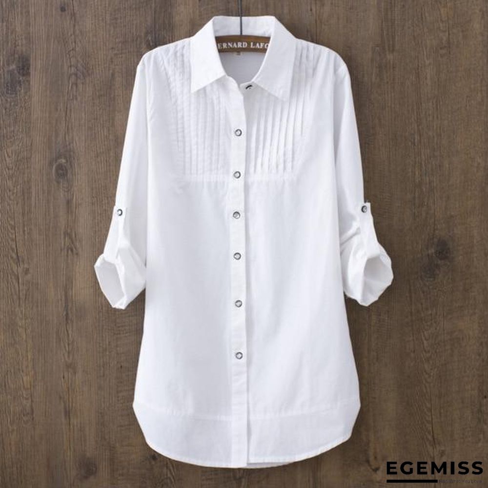 100% Cotton Women White Long-sleeved Slim Blouse Casual Shirts Button Tops | EGEMISS