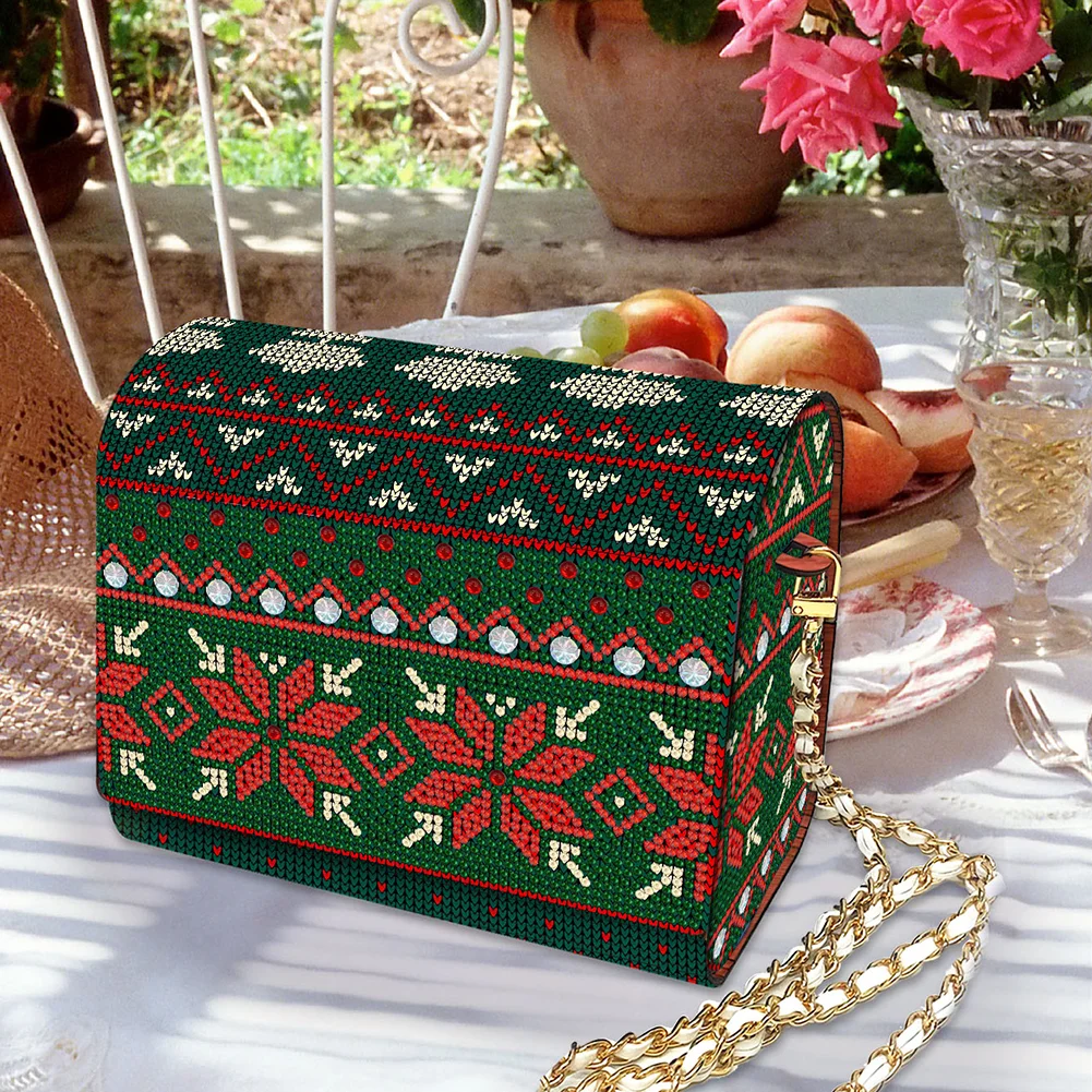 DIY Knitted Diamond Art Wooden Coin Pouch with Chain 5D Diamond Painting Purse