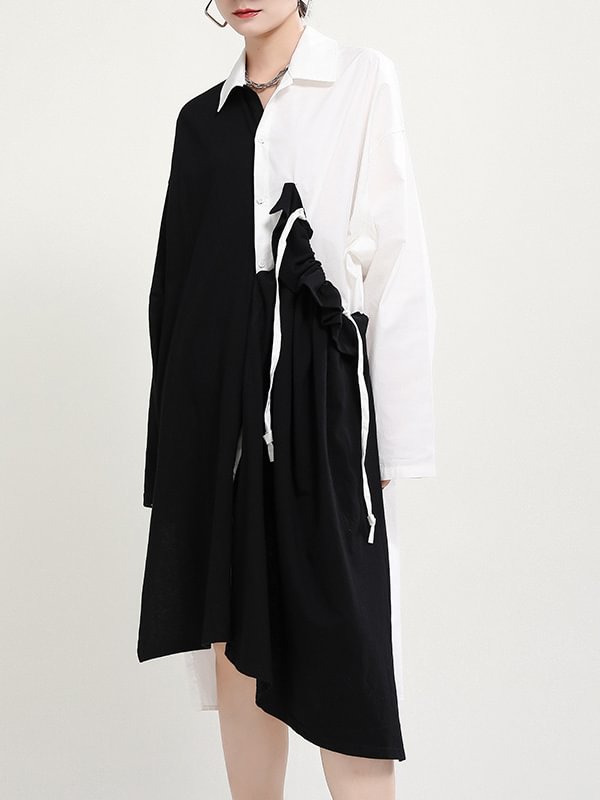 Original Irregularity Black-White Split-Joint Dress