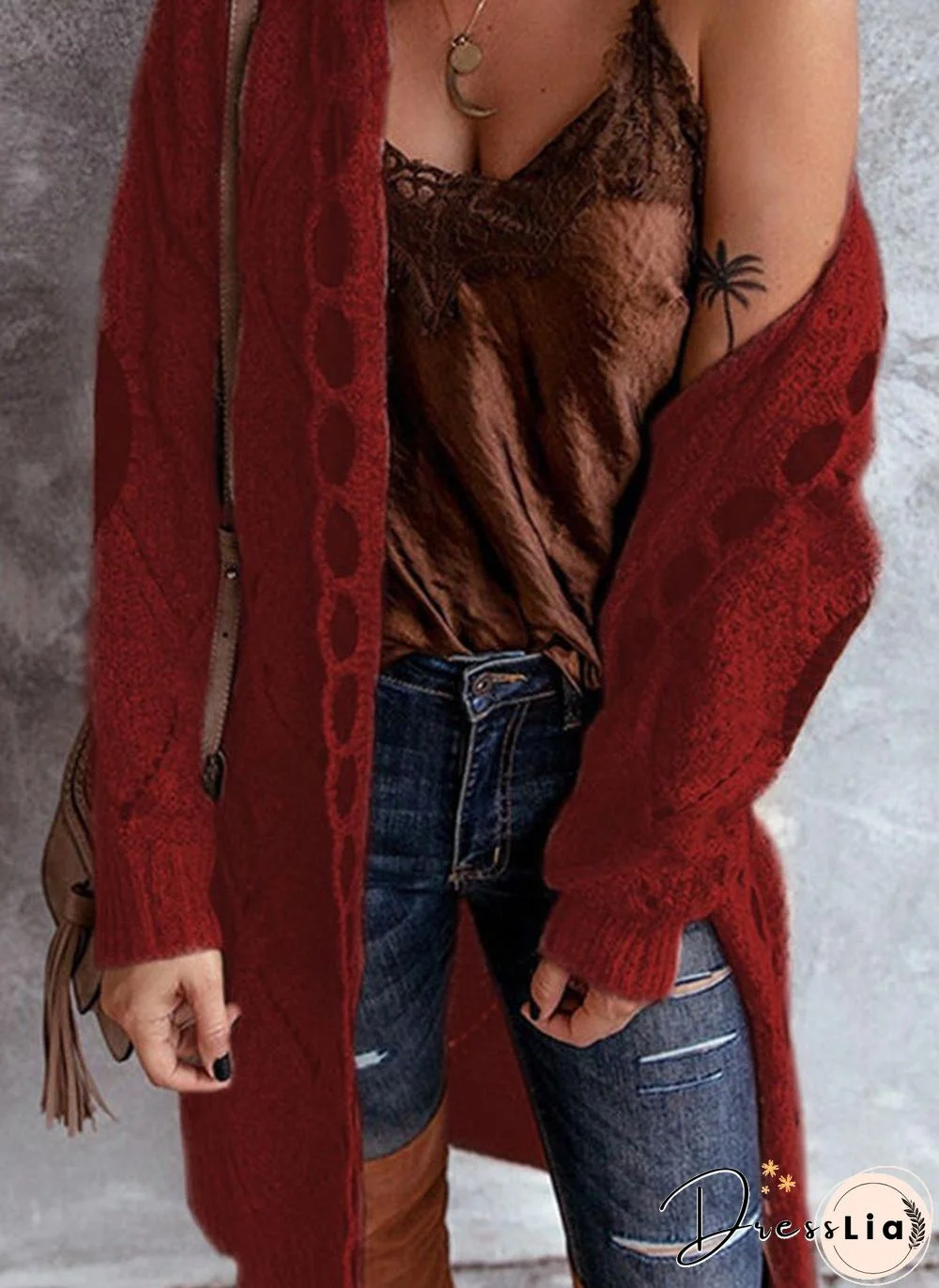 Elegant Hollow Out Braided Long Cardigan Sweater Coat With Hood
