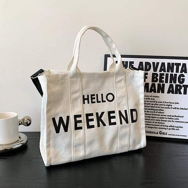 Words Printed Canvas One Shoulder Bag Handbag With Strap 
