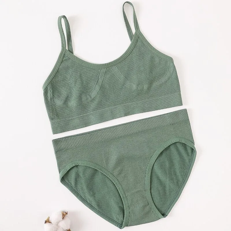 Women Bra Panties Set Seamless Bra Brief Cropped Cami Bralette Crop Top Brassieres Sexy Lingerie Active Bra Sport Underwear Set