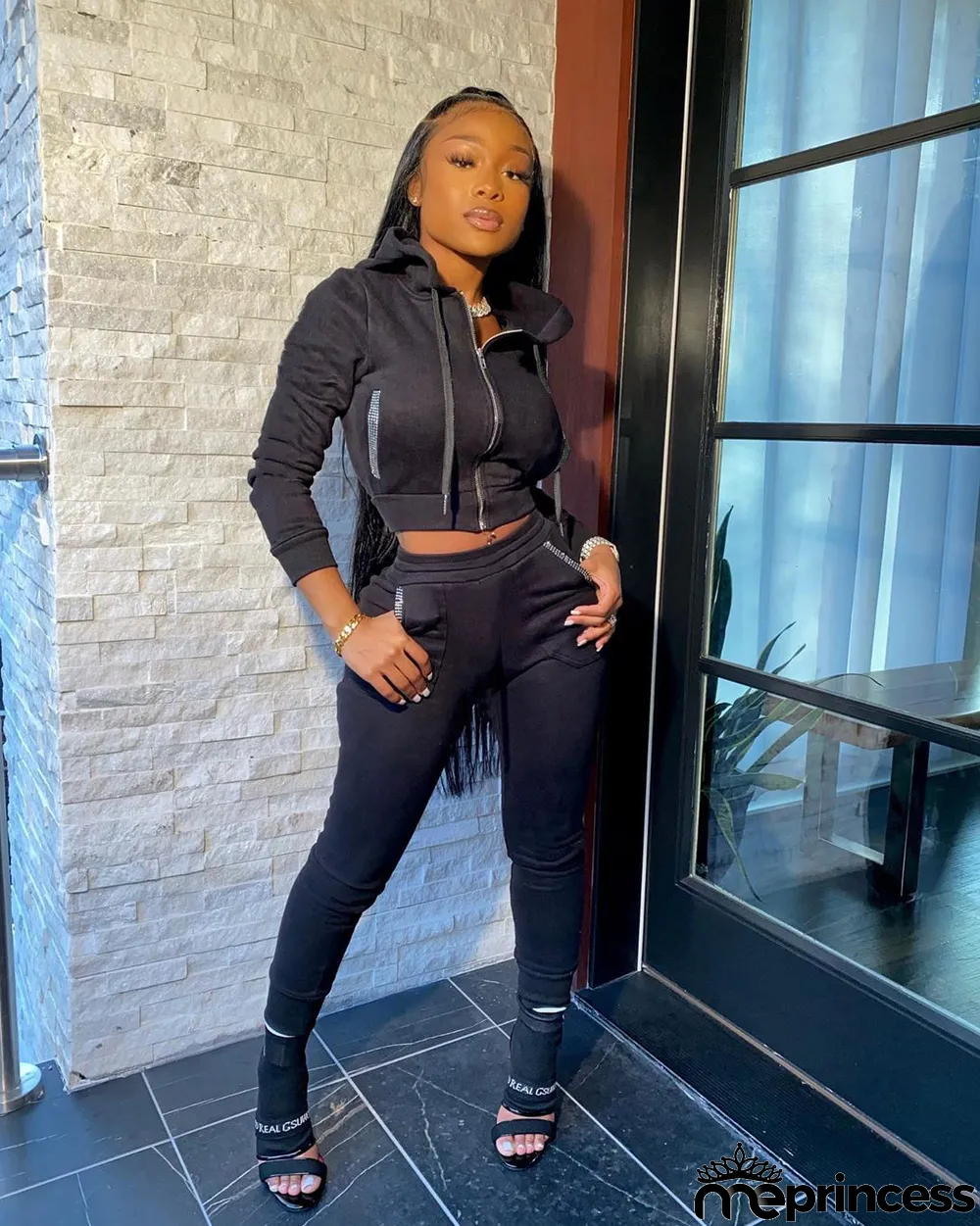 Solid Color Hooded Sports Casual Two Piece Set