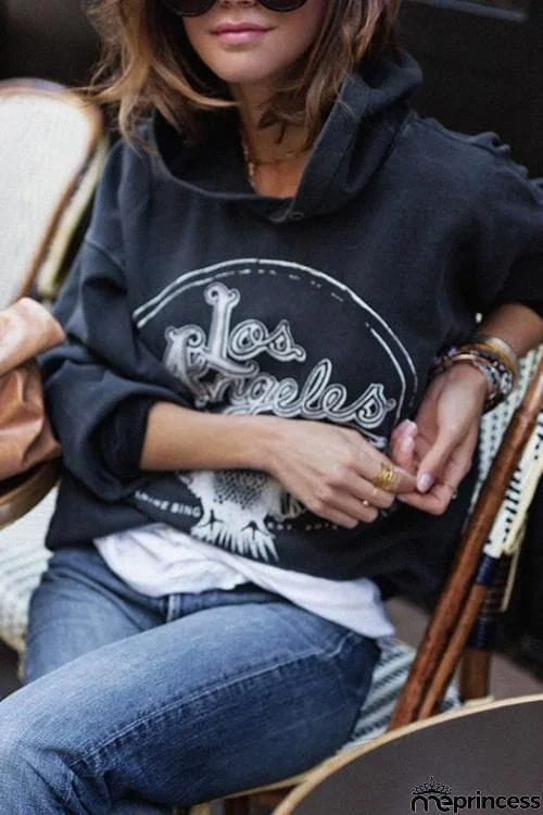 Music Print Loose Hoodie