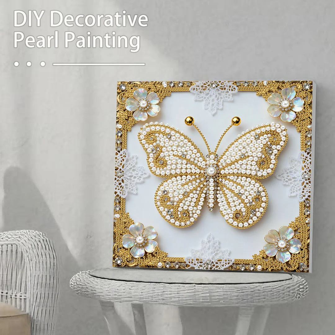 Butterfly DIY Pearl Diamond Art Kit for Adults Home Decor 25x25cm With Frame