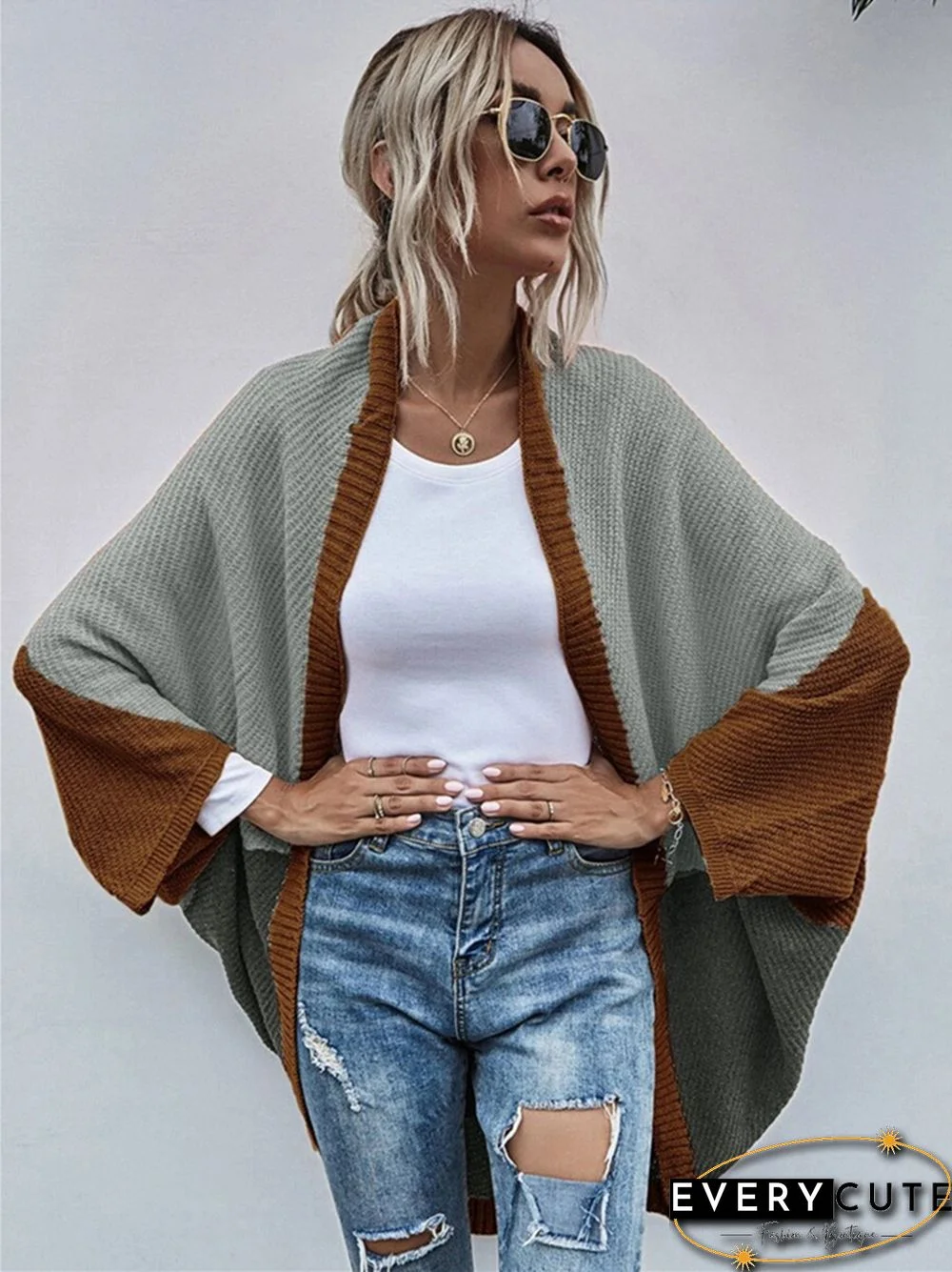 Contrast Shawl Knitted Cardigan Sweater