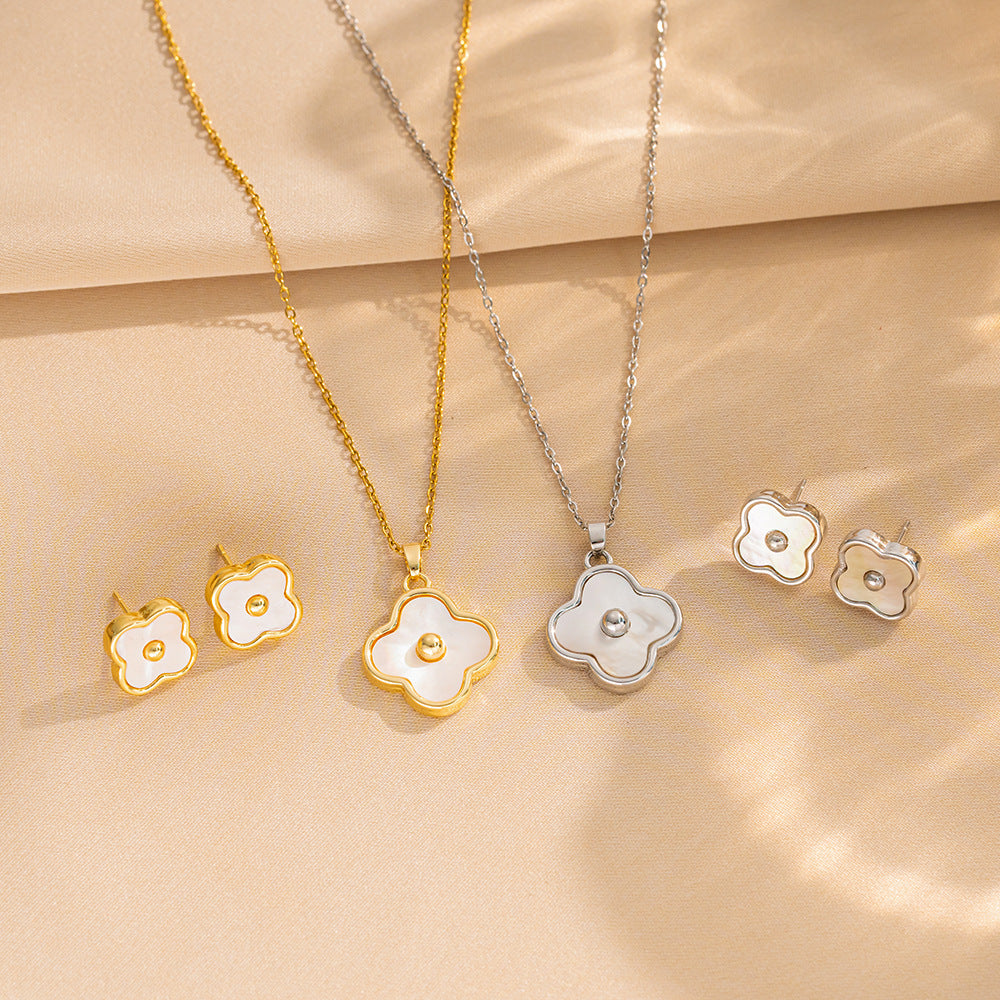 Korean Version Of Four-Leaf Clover Diamond Necklace Female Titanium Steel 18K Rose Gold Mother-Of-Pearl Pendant Clavicle Chain Jewelry