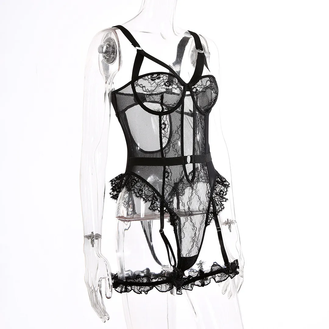 Churchf Sex Lingerie Sexy Black Lace Women's Evening Sex Set