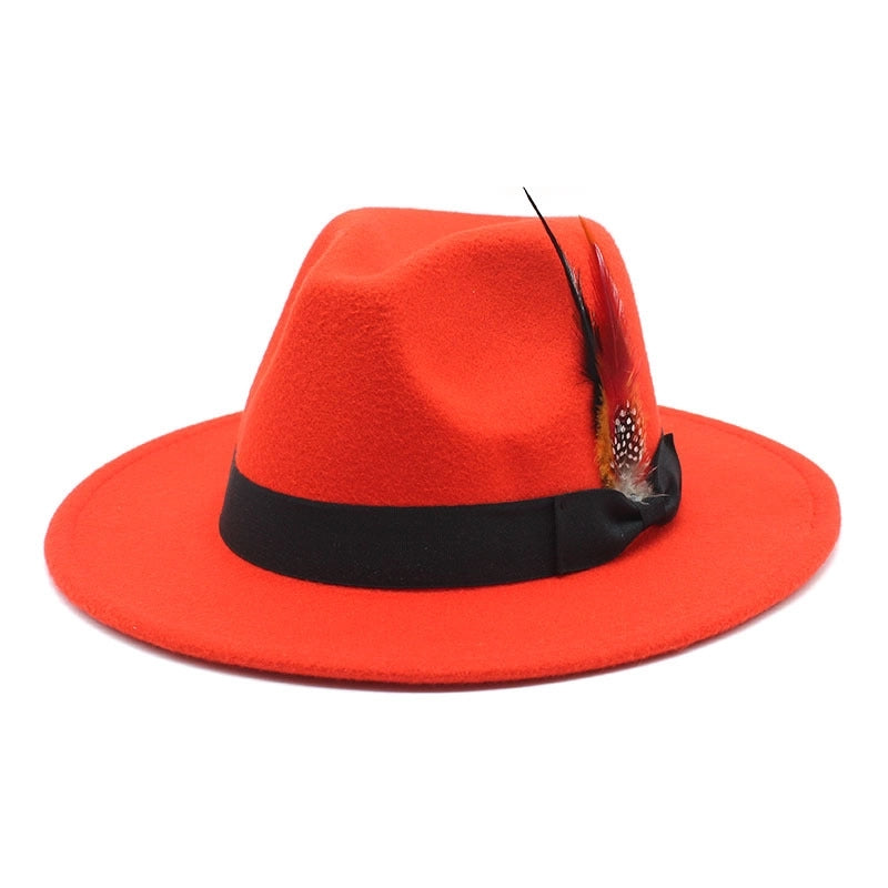Bow Feather Top Hat Autumn And Winter Big Brim Hat Fashionable Men’s And Women’s Cashmere Felt Hat Style New Hats