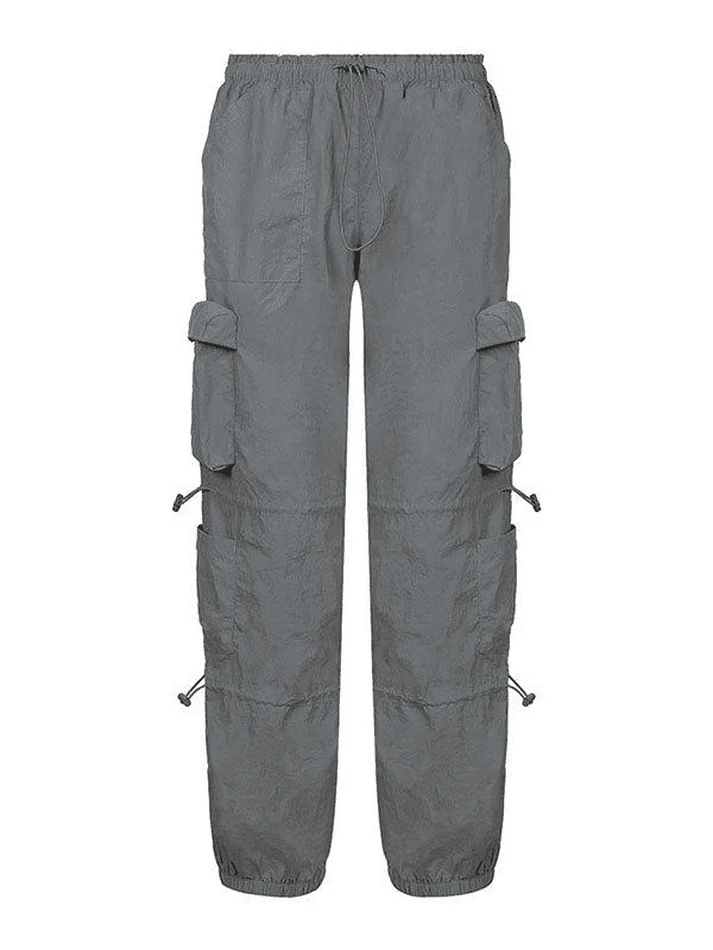 Brownm Pocket Patched Drawstring Cargo Pants