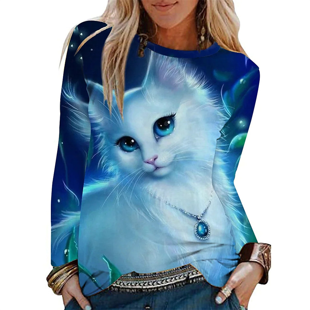Women's Long Sleeve Hoodie Tops T-Shirt Cute Animals Women Girls Sweatshirts