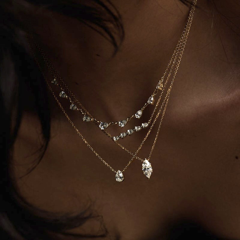 Women's Oval Round Crystal Pendant Necklace