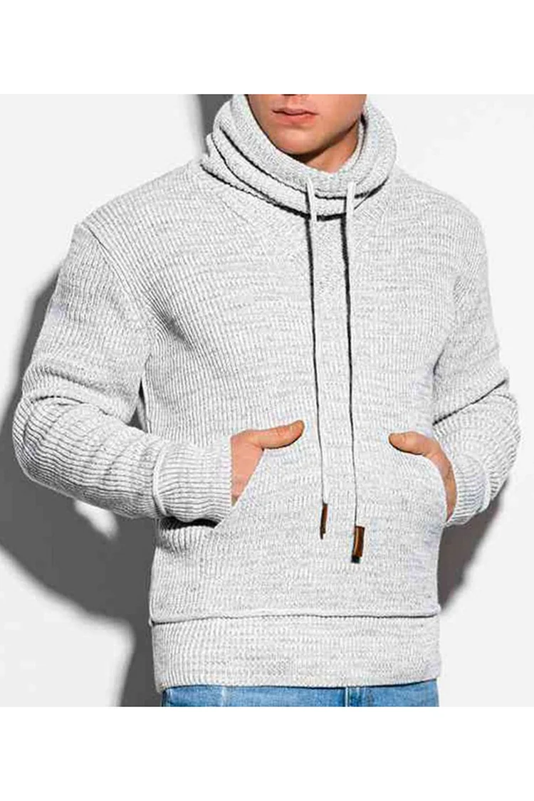 Casual Drawstring Turtleneck Knit Sweatshirt With Pocket