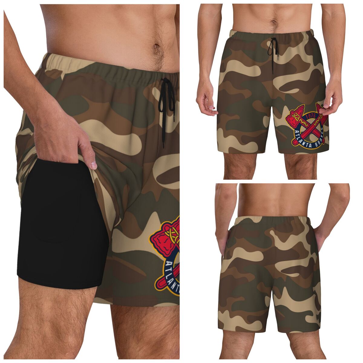 Atlanta Braves Camo Compression Lined Swim Trunks Men's