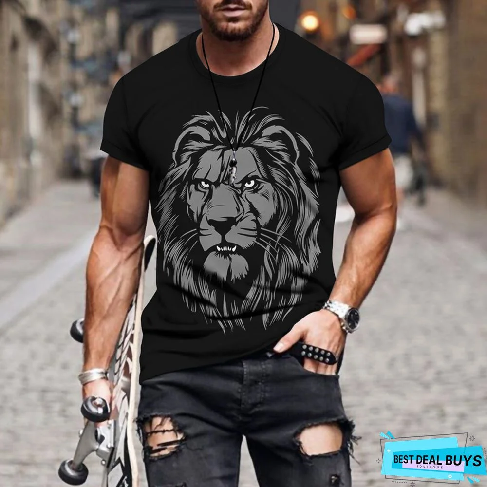 Men's Fashion Animal Series Printed Round Neck Short Sleeve T-Shirt