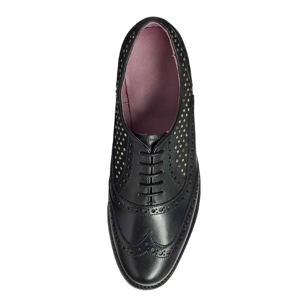 Black Round Toe Flat Vegan Leather Strappy Womens Oxfords with Studs