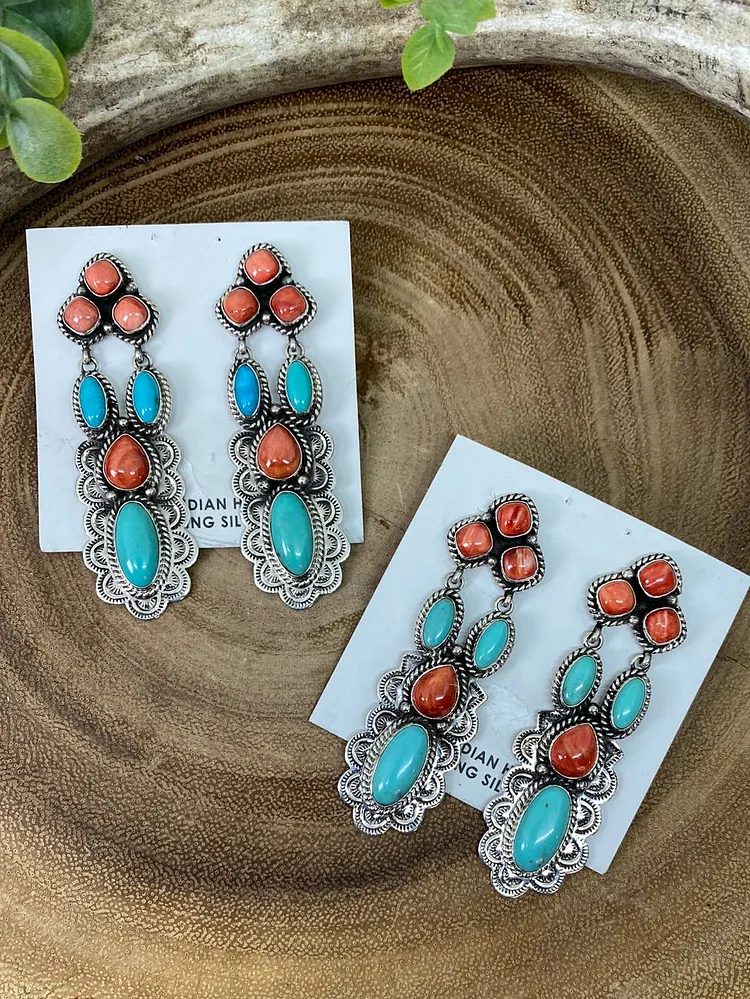 Evie Sterling Turquoise Spiny Cascade Earrings